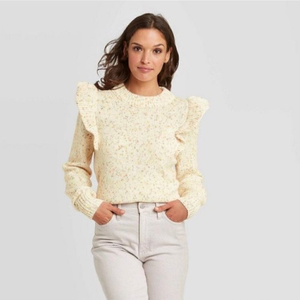 Universal Thread Marled Knit Ruffle Shoulder Sweater Size XS - Picture 7 of 8
